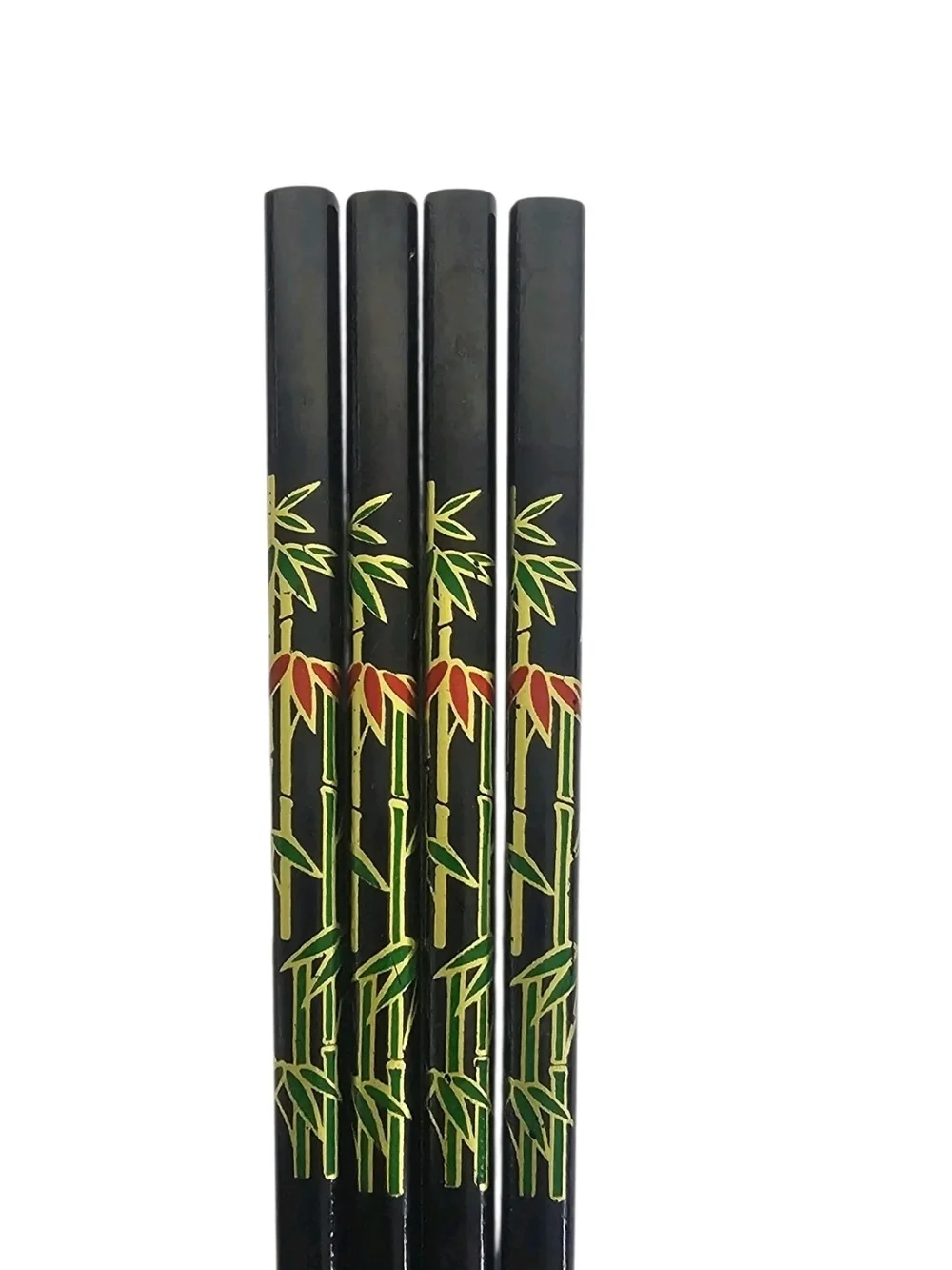 Vintage Pier 1 Black Chopsticks Lacquer Bamboo Leaves Design 9